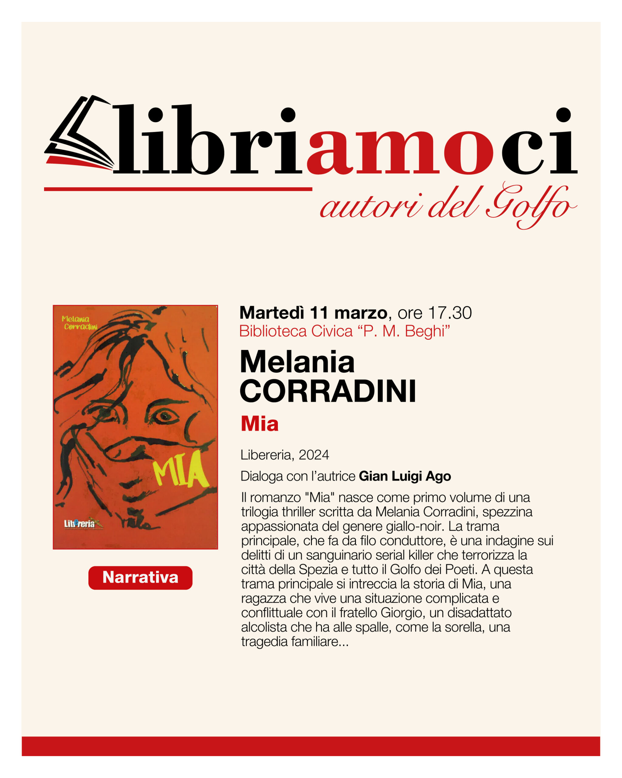 Melania Corradini presenta il suo libro “Mia”