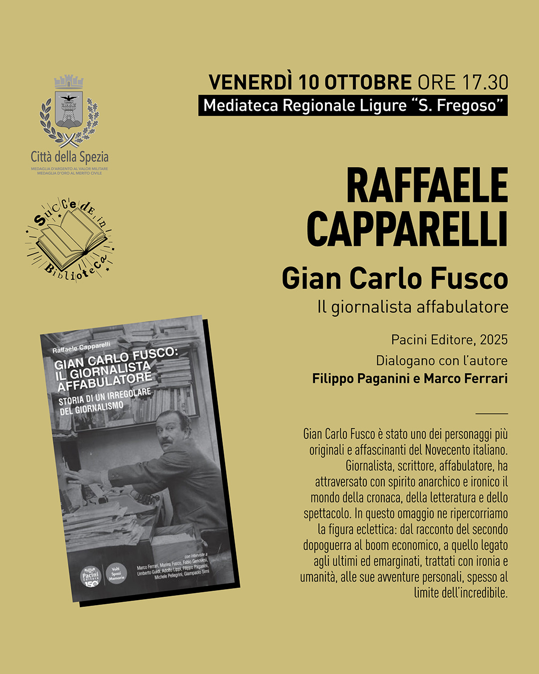 “Succede in biblioteca” - Presentazione del libro di Raffaele Capparelli “Gian Carlo Fusco. Il giornalista affabulatore