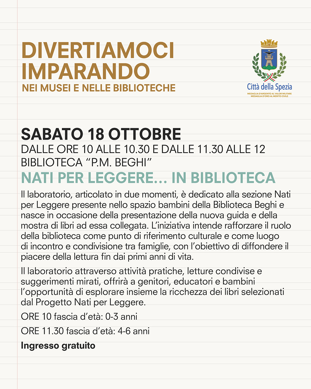 Sabato 18 ottobre - Divertiamoci imparando nei musei e nelle biblioteche