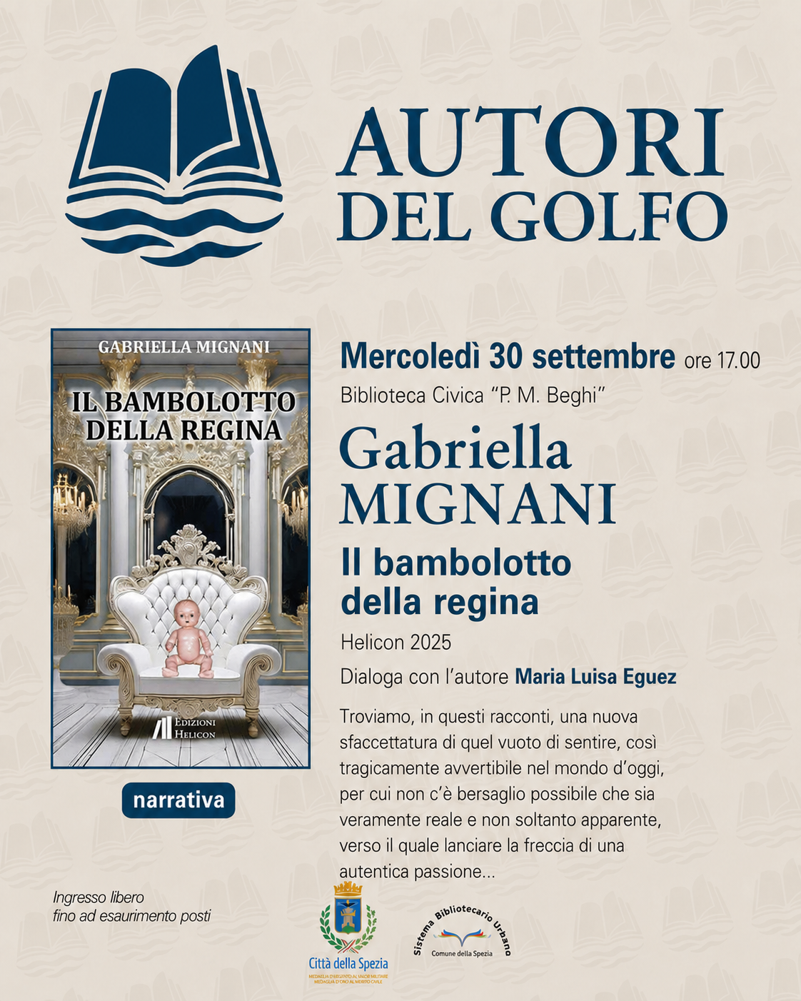 Gabriella Mignani presenta “Il bambolotto della regina” alla Biblioteca Beghi