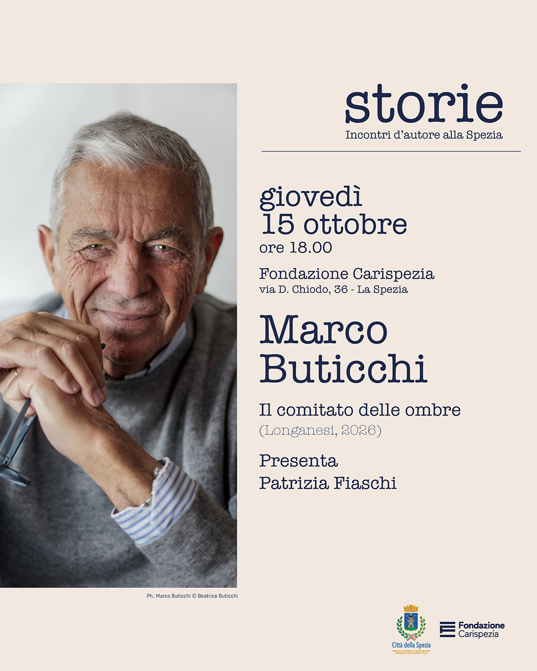 Marco Buticchi protagonista di “Storie. Incontri d’autore” con il nuovo romanzo “Il comitato delle ombre”