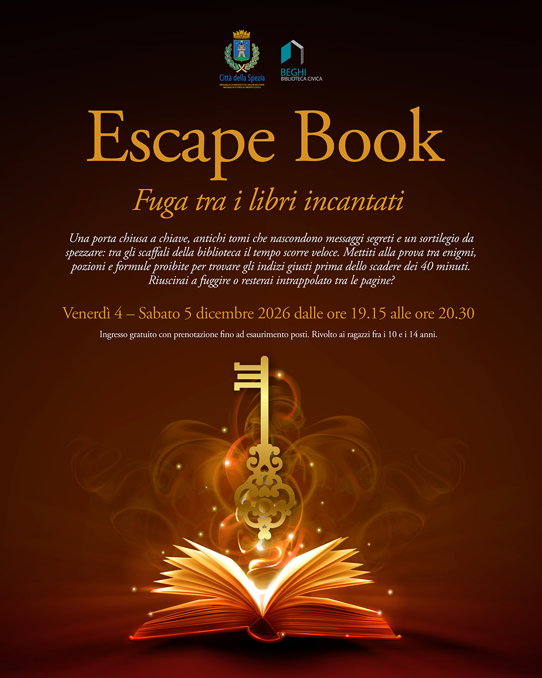 Escape Book – Fuga tra i libri incantati: alla Biblioteca Beghi due serate di enigmi, misteri e avventure per ragazzi